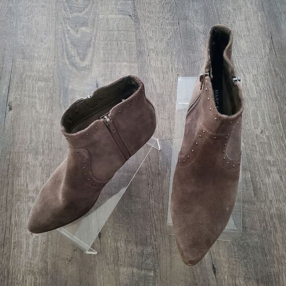 Marc Fisher Booties Women's Size 7 Taupe Brown Suede Studded Ankle Boots Western - Picture 2 of 14